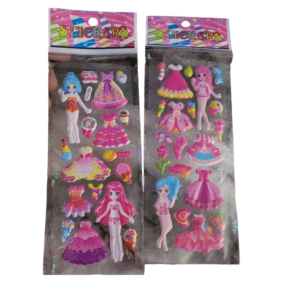 2 Packs 3D Cartoon Dress-Up Girl Puffy Stickers Adorable PVC Bubbles for Kids - Picture 12 of 15